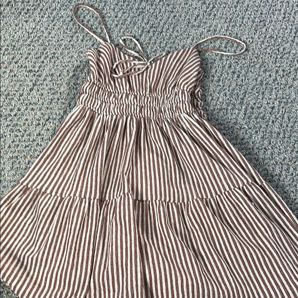 Rewind Striped Brown and White Dresses